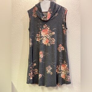 Floral Sleeveless Cowl Neck Tunic Top